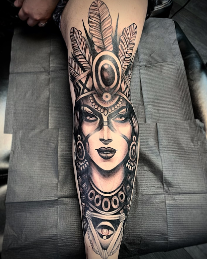 Explore skull tattoo sleeve ideas, creative tattoo ideas in Alexandria, available at Fury 13 Tattoo
