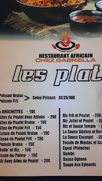 Carte du Restaurant Africain Chez Gabriella à Limoges