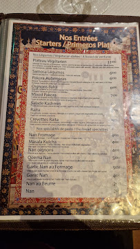 Menu / carte de Restaurant punjab indien et pakistanais à Bordeaux