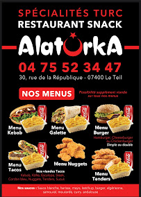 Menu du Alaturka Kebab Le Teil à Le Teil