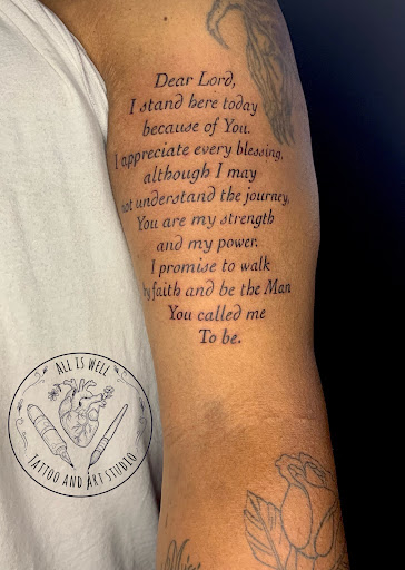 Explore tattoo ideas for female half sleeve, creative tattoo ideas in Russellville, available at All Is Well Tattoo and Art Studio