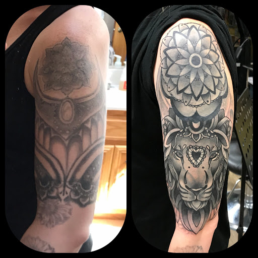 Explore elbow tattoo ideas, creative tattoo ideas in Channahon, available at Supersauce Tattoo Company