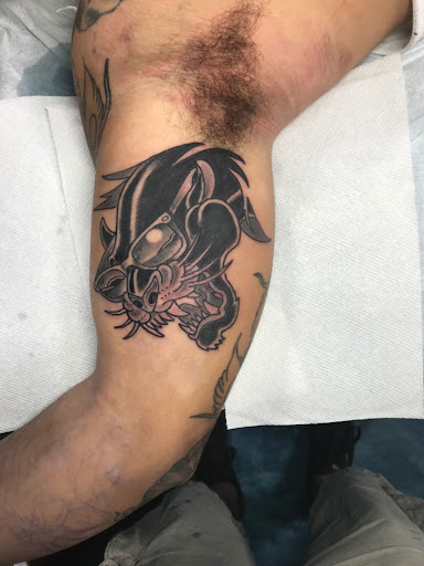 Explore mens patchwork tattoo ideas, creative tattoo ideas in Goose Creek, available at Red Kirin Tattoo