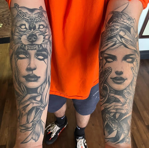 Explore black cover up tattoo ideas, creative tattoo ideas in Fresno, available at American High Voltage Tattoo