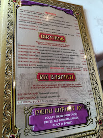 Le royal Shah Jahan à Enghien-les-Bains menu