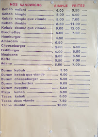 Menu du Ankara Kebab lexy à Lexy