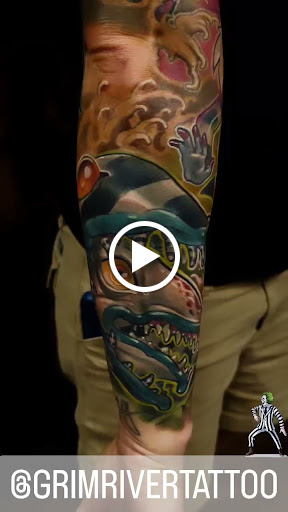 Explore black widow tattoo ideas, creative tattoo ideas in Dubuque, available at Grim River Tattoo