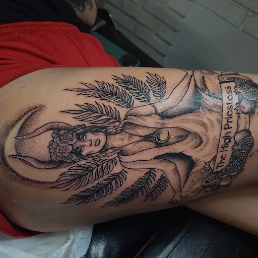 Explore man leg tattoo ideas, creative tattoo ideas in Valdosta, available at Acid Ink Tattoos