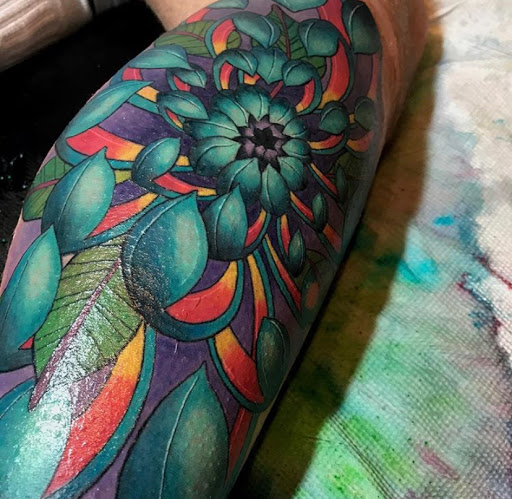 Explore elephant thigh tattoo ideas, creative tattoo ideas in Spokane, available at Anchored Art Tattoo