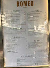 Restaurant italien Romeo - Bar & Grill à Paris (le menu)