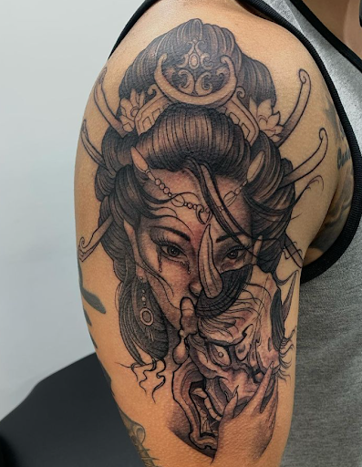 Explore samurai champloo tattoo ideas, creative tattoo ideas in San Antonio, available at Firme Copias Tattoo Studio