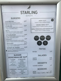 Menu / carte de Starling Burgers Krutenau à Strasbourg