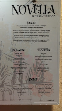 Menu du Novella Osteria Toscana à Florence