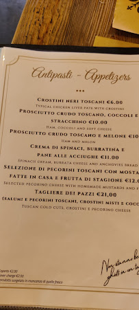 Restaurant italien Corte dei Pazzi à Florence (la carte)