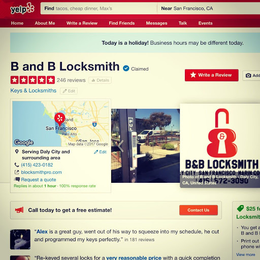 Locksmith «B & B Locksmith And Security Inc», reviews and photos, 273 Frankfort St, Daly City, CA 94014, USA