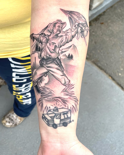 Explore mens shin tattoo ideas, creative tattoo ideas in Asheboro, available at Blue Luna Tattoo Company, LLC