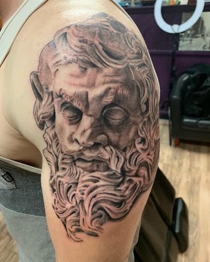 Explore skull sleeve tattoo ideas, creative tattoo ideas in Tacoma, available at Island Sons Ink