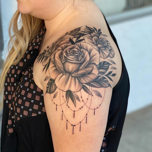 Explore cool female tattoo ideas, creative tattoo ideas in Benson, available at Dark Matter Tattoo Studio