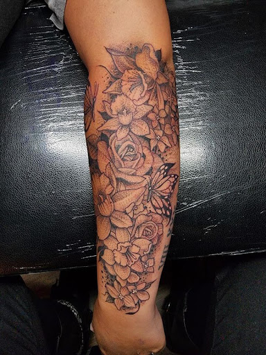 Explore skull tattoo sleeve ideas, creative tattoo ideas in Port Jefferson Station, available at Vamachara Tattoo & Occult Supply
