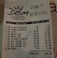 Menu / carte de Dom à Rome