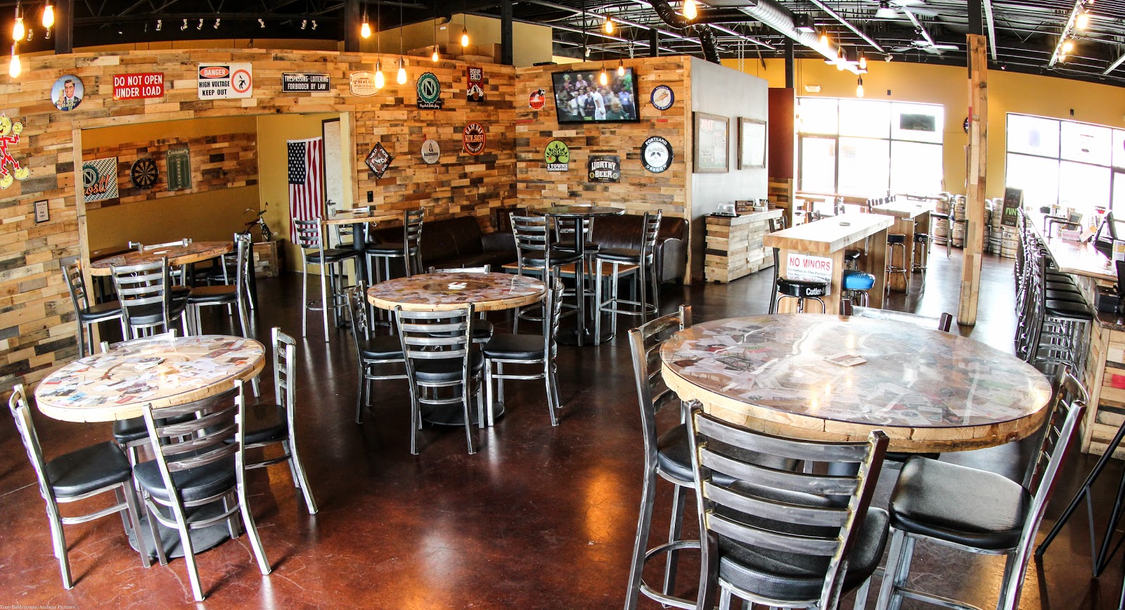 Brewing tanks in a taproom