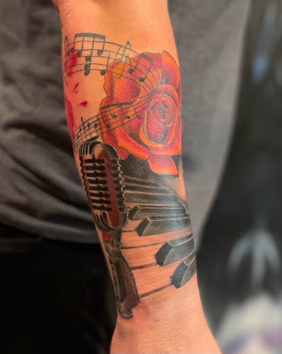 Explore automotive tattoo sleeve ideas, creative tattoo ideas in Clarksville, available at Dark Raine Tattoo