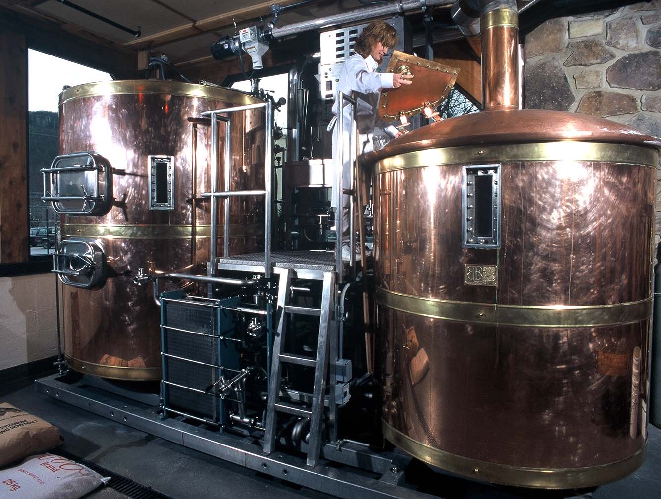 Beer taps lined up on a bar