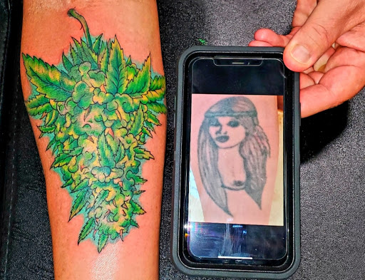 Explore woman sleeve tattoo ideas, creative tattoo ideas in Alamosa, available at The Shop Tattoo & Comics