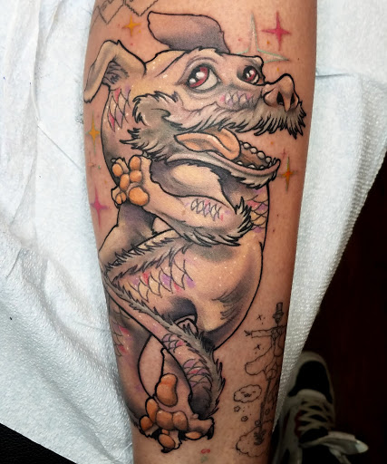 Explore mens knee tattoo ideas, creative tattoo ideas in Denver, available at CREATUREARCADE TATTOO AND ILLUSTRATION-LOCATED IN LAKEWOOD CO