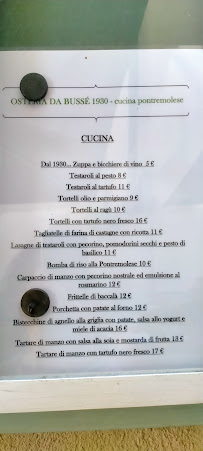 Carte du Osteria da Bussé 1930 à Pontremoli