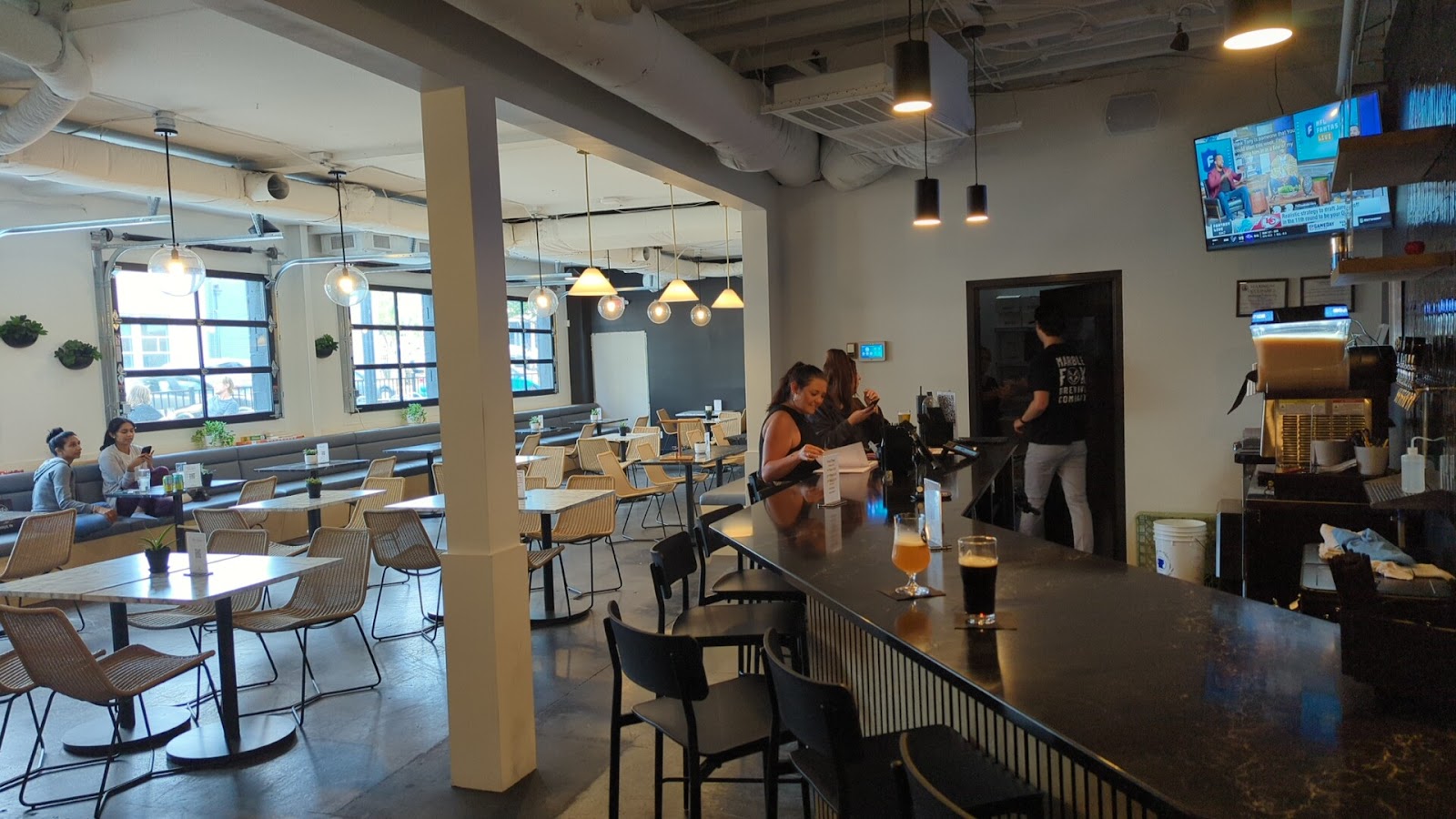 Brewing tanks in a taproom