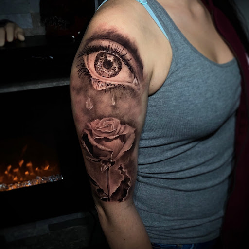 Explore lion sleeve tattoo ideas, creative tattoo ideas in Rocky Hill, available at Xclusive Ink II