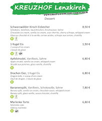 Carte du Restaurant Kreuzhof à Lenzkirch