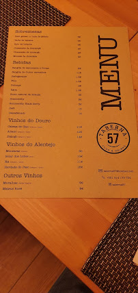 Menu / carte de Taberna 57 à Sra. da Hora