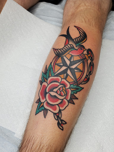 Explore bumble bee tattoo ideas, creative tattoo ideas in San Marcos, available at Our Lady Tattoo Parlor