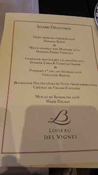 Loiseau des Vignes à Beaune menu