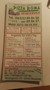 Carte du Pizza Roma à Neustadt