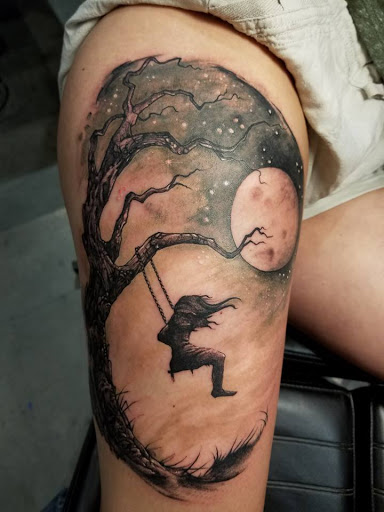 Explore bumble bee tattoo ideas, creative tattoo ideas in Fuquay Varina, available at 401 Tattoo and Antiquities