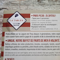 Restaurant de fruits de mer La Ferme Marine - La Tablée à Marseillan (la carte)
