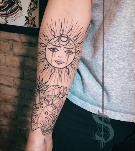 Explore elbow tattoo ideas for guys, creative tattoo ideas in Lopez Island, available at Soot and Bone Body Art Studio