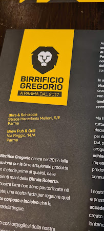 Birrificio Gregorio à Parma menu