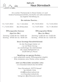 Menu du Restaurant & Hofcafé Haus Dürresbach à Hennef