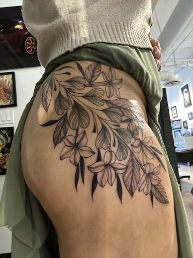 Explore hip thigh tattoo ideas, creative tattoo ideas in San Diego, available at Bay Ink Tattoo & Piercing