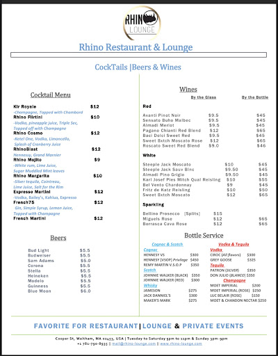 Restaurant «RHINO LOUNGE», reviews and photos, 11 Cooper St, Waltham, MA 02453, USA