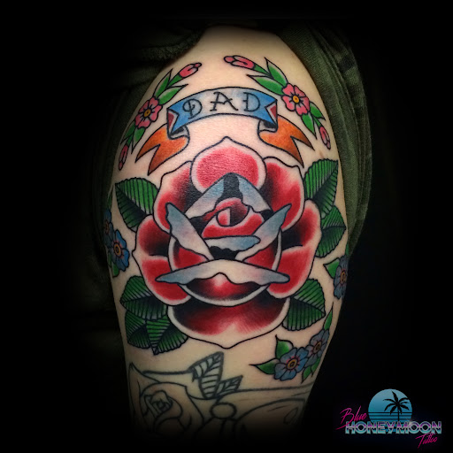 Explore tattoo sleeve ideas music, creative tattoo ideas in Islip, available at Blue Honeymoon Tattoo