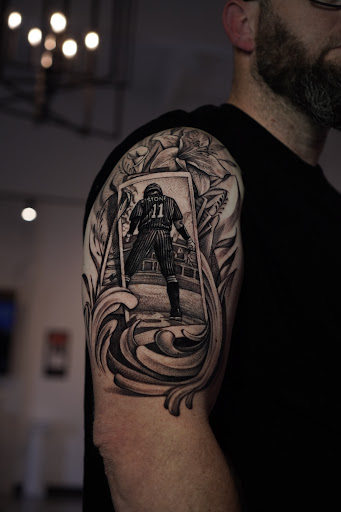 Explore hip thigh tattoo ideas, creative tattoo ideas in Montgomery, available at Flying Eye Tattoo Studio