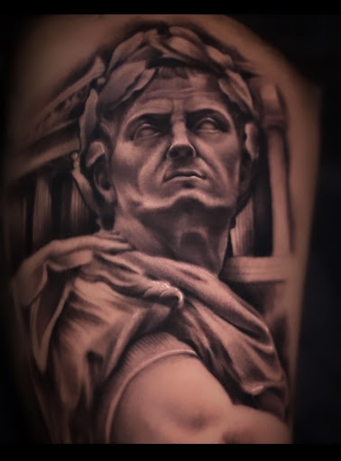 Explore mens tattoo ideas leg, creative tattoo ideas in Denville, available at Gypsink Tattoo