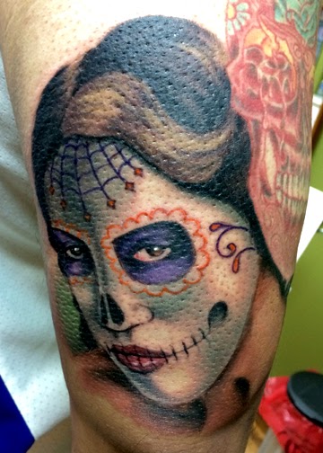 Explore leg sleeve tattoo ideas, creative tattoo ideas in Chicago, available at Shreds Inferno Custom Tattoos