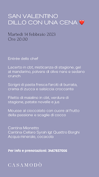 Menu / carte de Casa Modò à Riposto
