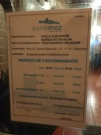 Arlequim em Estremoz menu n° 2